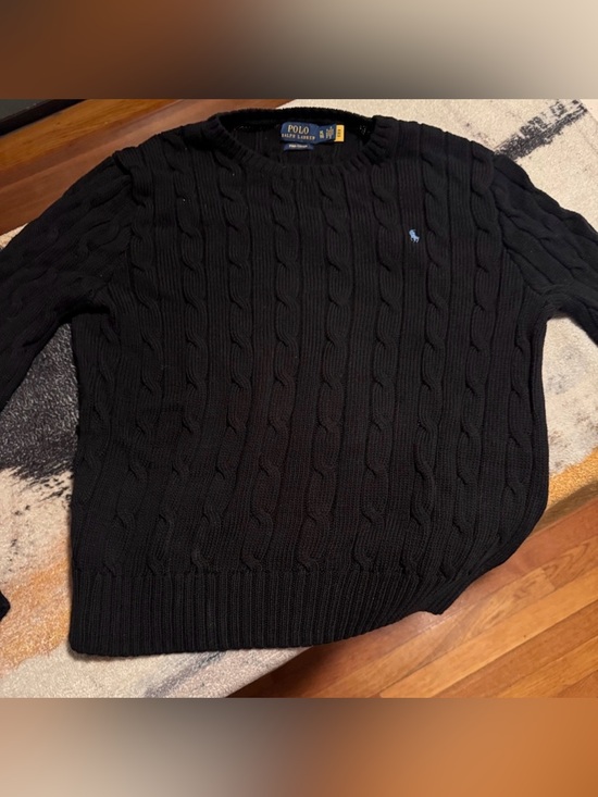 Polo Ralph Lauren Sweaters - Polo by Ralph Lauren Blue Cable-Knit Crewneck Sweater with Light-Blue Pony